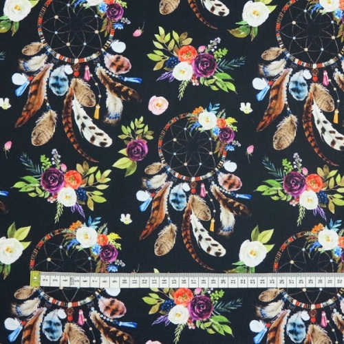 POLIESTER WODOODPORNY Łapacze snów boho na czarnym (duży miarka.jpg