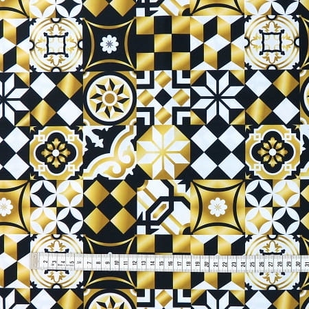 TKANINA WODOODPORNA Mozaika złoto-czarna