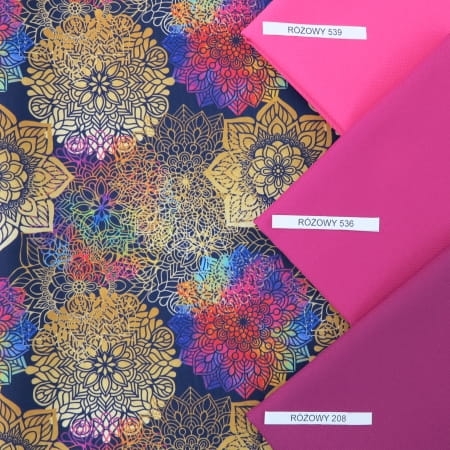 TKANINA WODOODPORNA Mandale tęczowe na granatowym