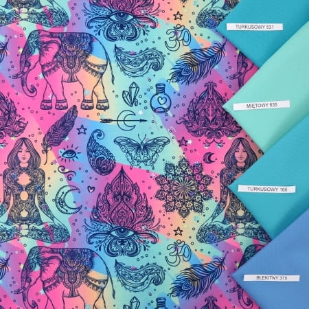 TKANINA WODOODPORNA Wzór indyjski fluo