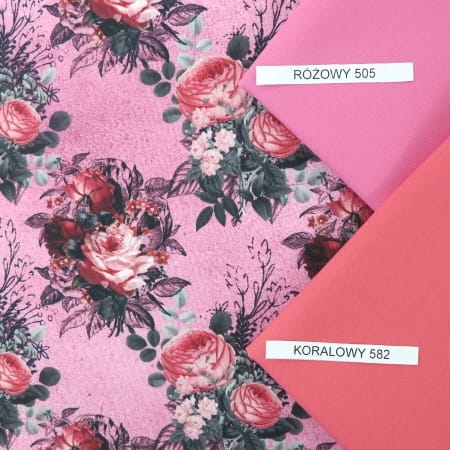 TKANINA WODOODPORNA Bukiety na różowym 2.jpg