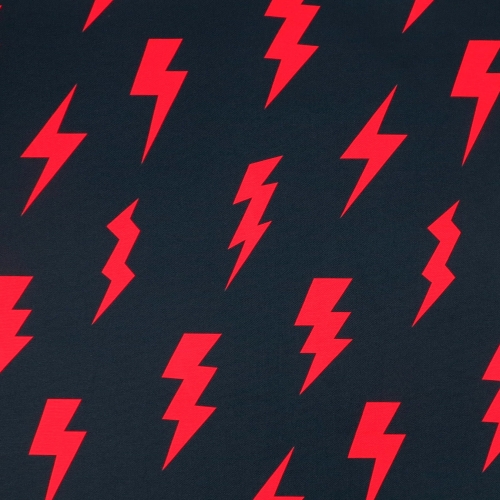 TKANINA WODOODPORNA czerwone błyskawice na czarnym