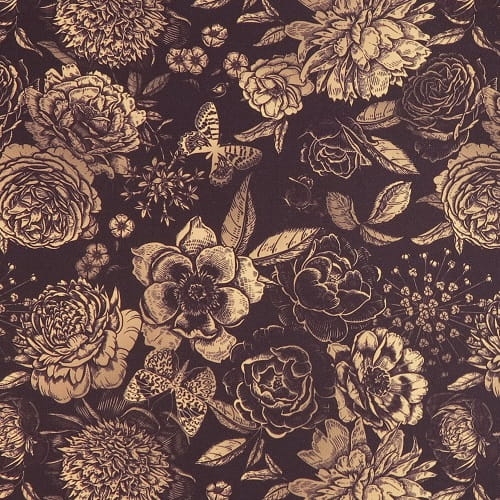 TKANINA WODOODPORNA Kwiaty ornament na brązowym