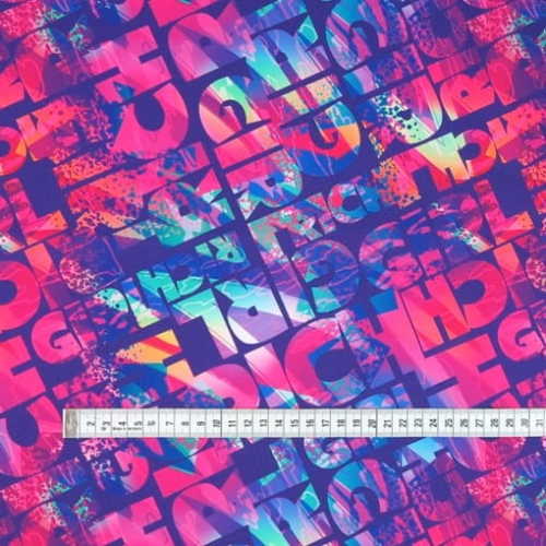 TKANINA WODOODPORNA Kolorowe napisy na fioletowym tle