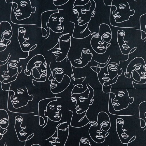 TKANINA WODOODPORNA Twarze na czarnym tle