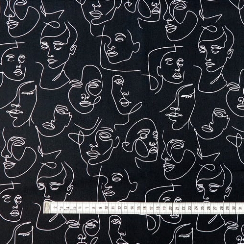 TKANINA WODOODPORNA Twarze na czarnym tle