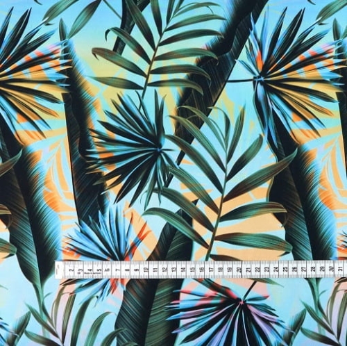 TKANINA WODOODPORNA Palmy na błękitnym tle