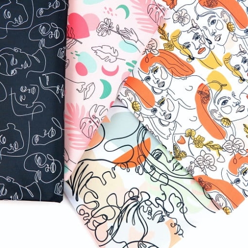 TKANINA WODOODPORNA Twarze na czarnym tle