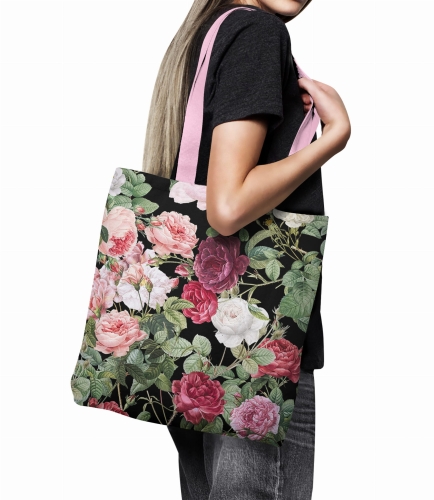 TKANINA WODOODPORNA Róże w liściach na czarnym 600x600.jpg