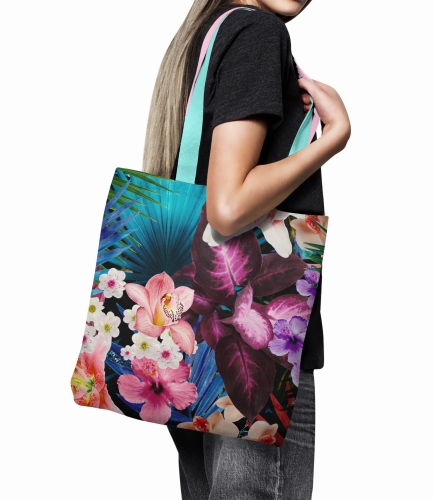 TKANINA WODOODPORNA Liście palmowe z kwiatami