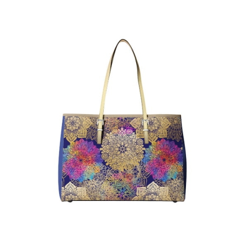 TKANINA WODOODPORNA Mandale tęczowe na granatowym