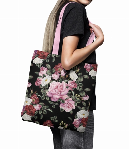 TKANINA WODOODPORNA Róże na czarnym tle