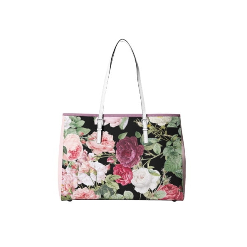 TKANINA WODOODPORNA Róże w liściach na czarnym bag.jpg