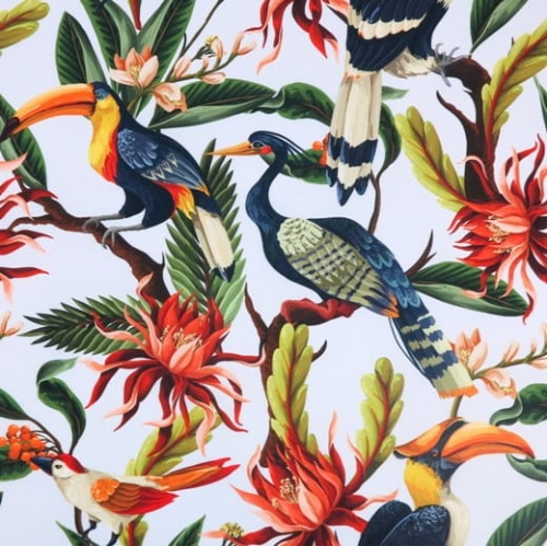 TKANINA WODOODPORNA Ptaki egzotyczne na jasnym tle