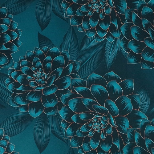 TKANINA WODOODPORNA OXFORD Kwiaty turkusowo złote [6-8]