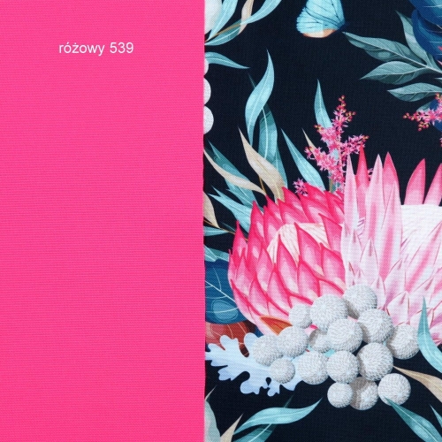 TKANINA WODOODPORNA Kwiaty egzotyczne z motylami na ciemnym granatowym