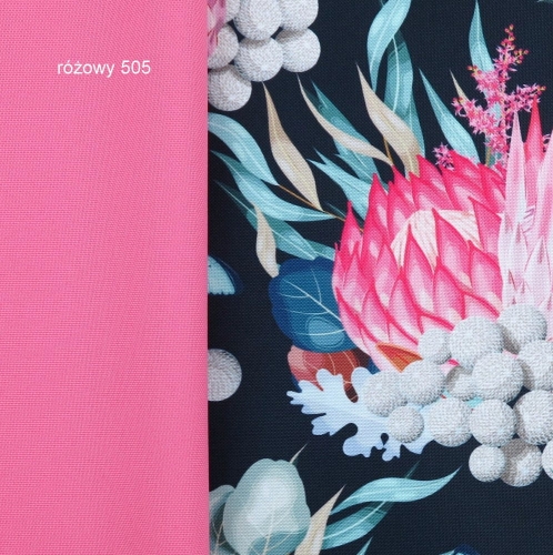 TKANINA WODOODPORNA Kwiaty egzotyczne z motylami na ciemnym granatowym