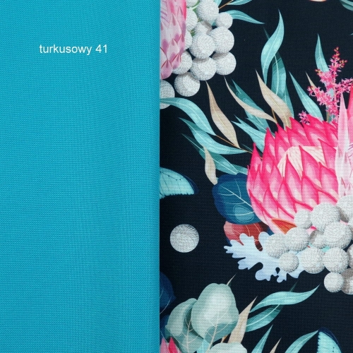 TKANINA WODOODPORNA Kwiaty egzotyczne z motylami na ciemnym granatowym