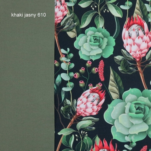 TKANINA WODOODPORNA Kwiaty - sukulenty na czarnym