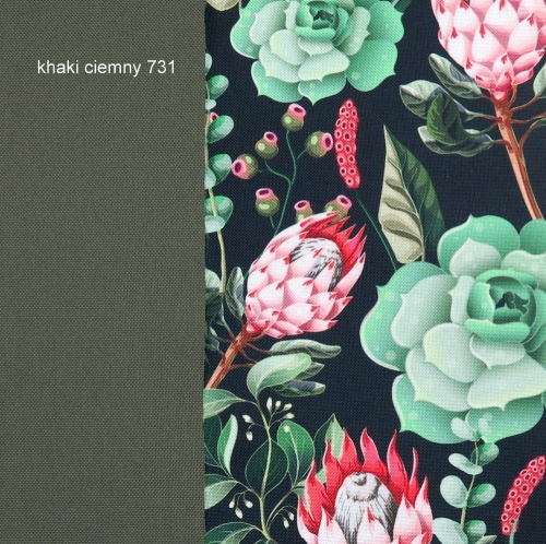 TKANINA WODOODPORNA Kwiaty - sukulenty na czarnym