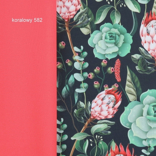 TKANINA WODOODPORNA Kwiaty - sukulenty na czarnym