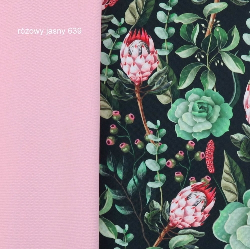 TKANINA WODOODPORNA Kwiaty - sukulenty na czarnym