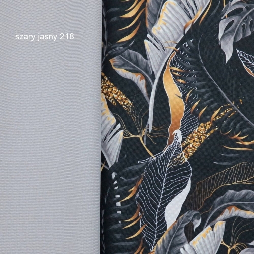 TKANINA WODOODPORNA Liście bananowca złote na czarnym