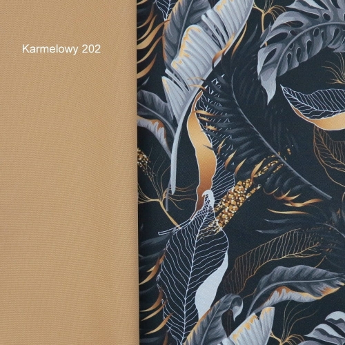 TKANINA WODOODPORNA Liście bananowca złote na czarnym