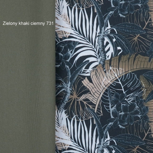TKANINA WODOODPORNA Liście bananowca khaki na czarnym