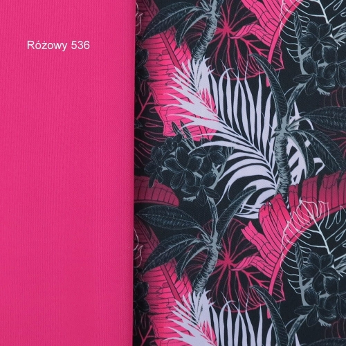 TKANINA WODOODPORNA Liście bananowca różowe na czarnym