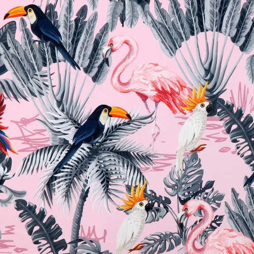 TKANINA WODOODPORNA Papugi i flamingi w dżungli