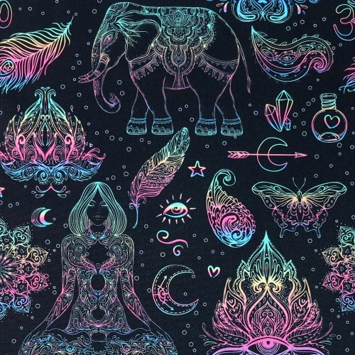 TKANINA WODOODPORNA OXFORD Wzór indyjski na czarnym [6]