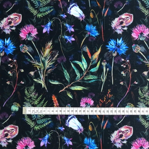 TKANINA WODOODPORNA Kwiaty polne na czarnym