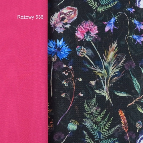 TKANINA WODOODPORNA Kwiaty polne na czarnym