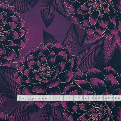 TKANINA WODOODPORNA Kwiaty fioletowo złote