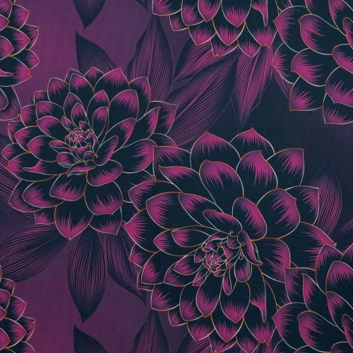 TKANINA WODOODPORNA Kwiaty fioletowo złote