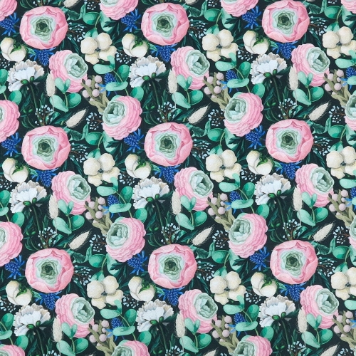 TKANINA WODOODPORNA Piwonie i kwiaty polne (mały wzór)