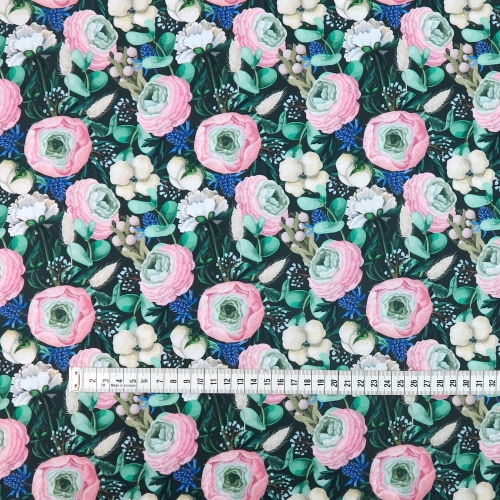 TKANINA WODOODPORNA Piwonie i kwiaty polne (mały wzór)