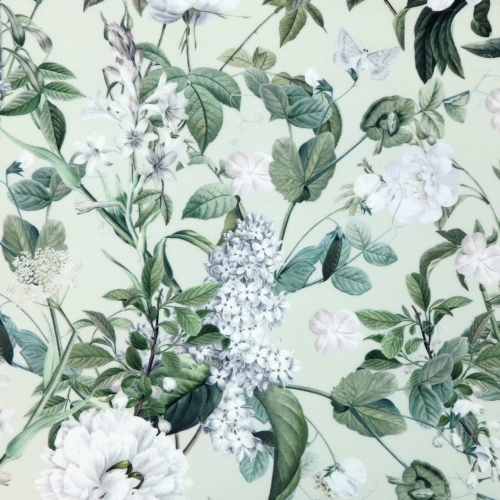 WELUR TAPICERSKI Biały bez i piwonie na miętowym [6-8]