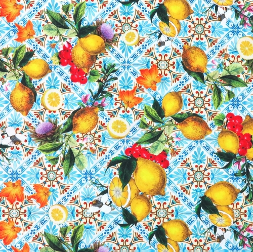 TKANINA WODOODPORNA Cytryny na kafelkach