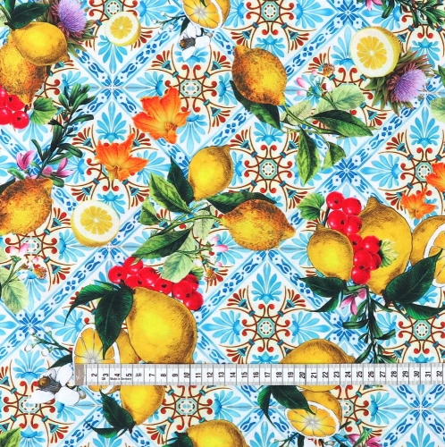 TKANINA WODOODPORNA Cytryny na kafelkach