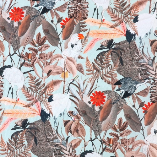 TKANINA WODOODPORNA Białe ptaki na miętowym