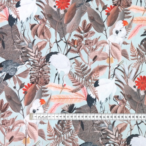 TKANINA WODOODPORNA Białe ptaki na miętowym