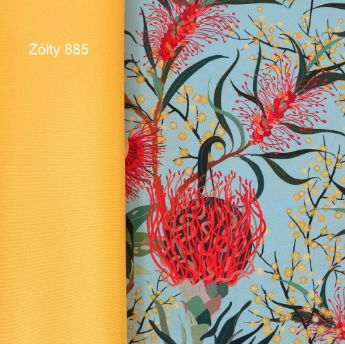 TKANINA WODOODPORNA Kwiaty australijskie na miętowym