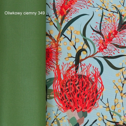 TKANINA WODOODPORNA Kwiaty australijskie na miętowym