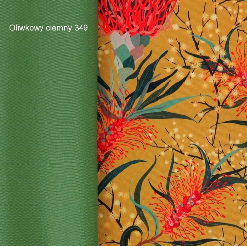 TKANINA WODOODPORNA Kwiaty australijskie na musztardowym