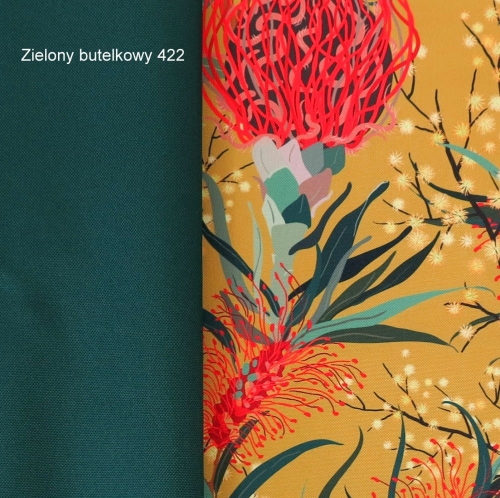 TKANINA WODOODPORNA Kwiaty australijskie na musztardowym