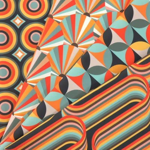 WELUR TAPICERSKI Kółka retro pomarańczowe na grafitowym