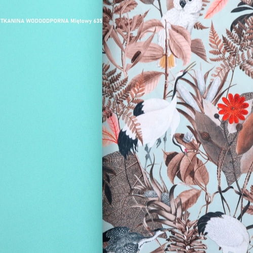 TKANINA WODOODPORNA Białe ptaki na miętowym