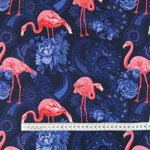 TKANINA WODOODPORNA Flamingi Paisley